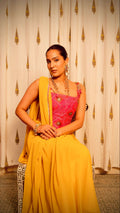 Pink Bandhani corset Choli with Gota Saree