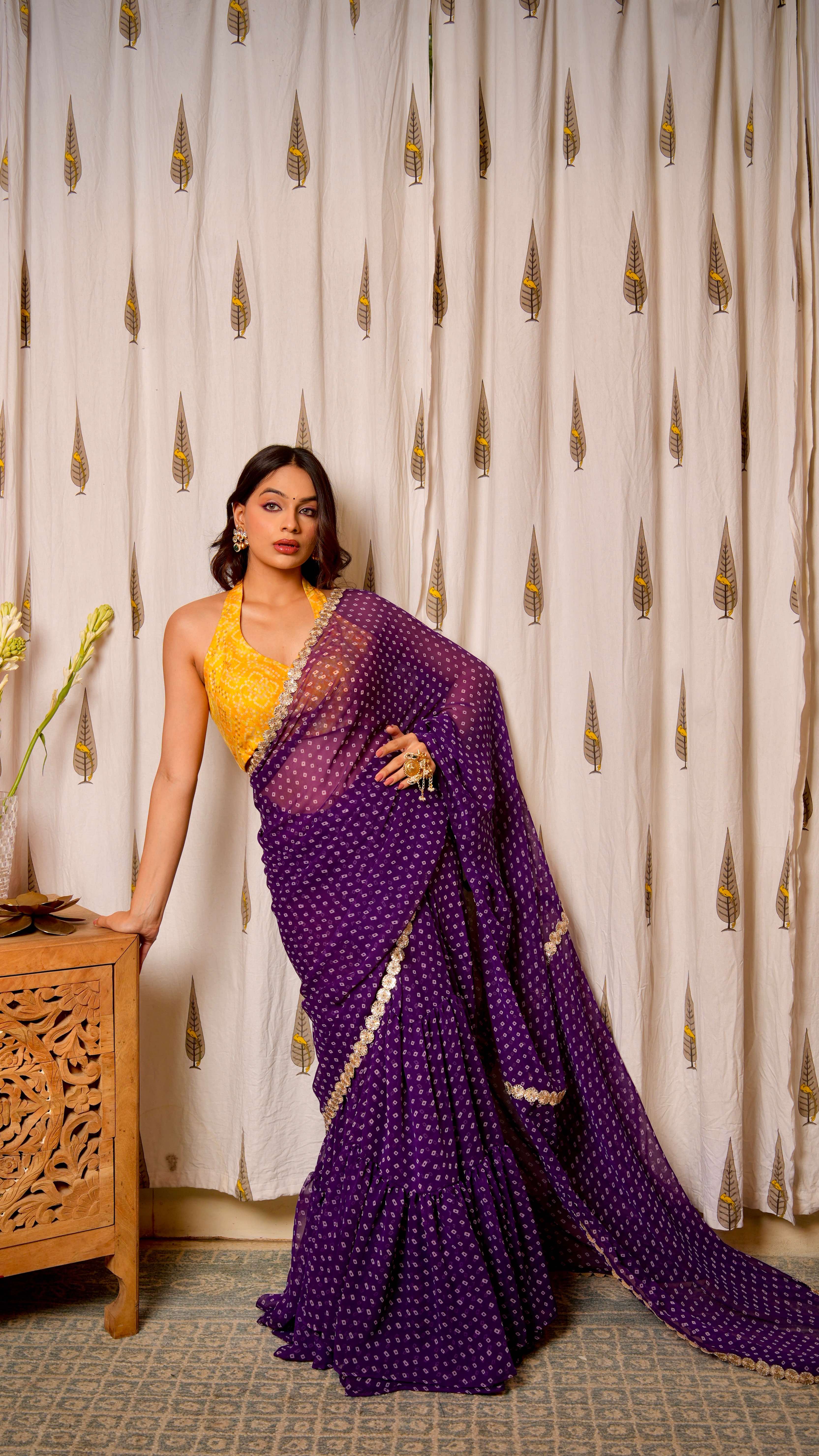 Purple Bandhani Saree