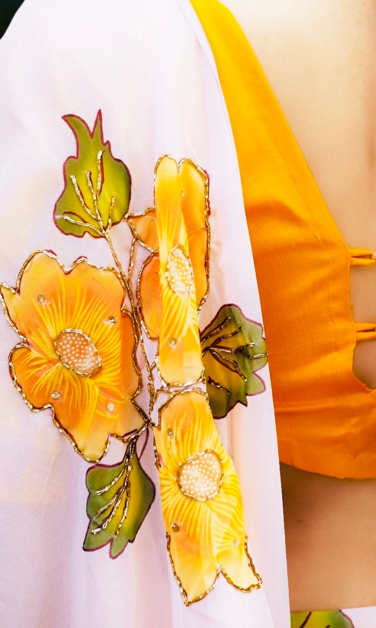 Peach & Yellow Bloom Saree