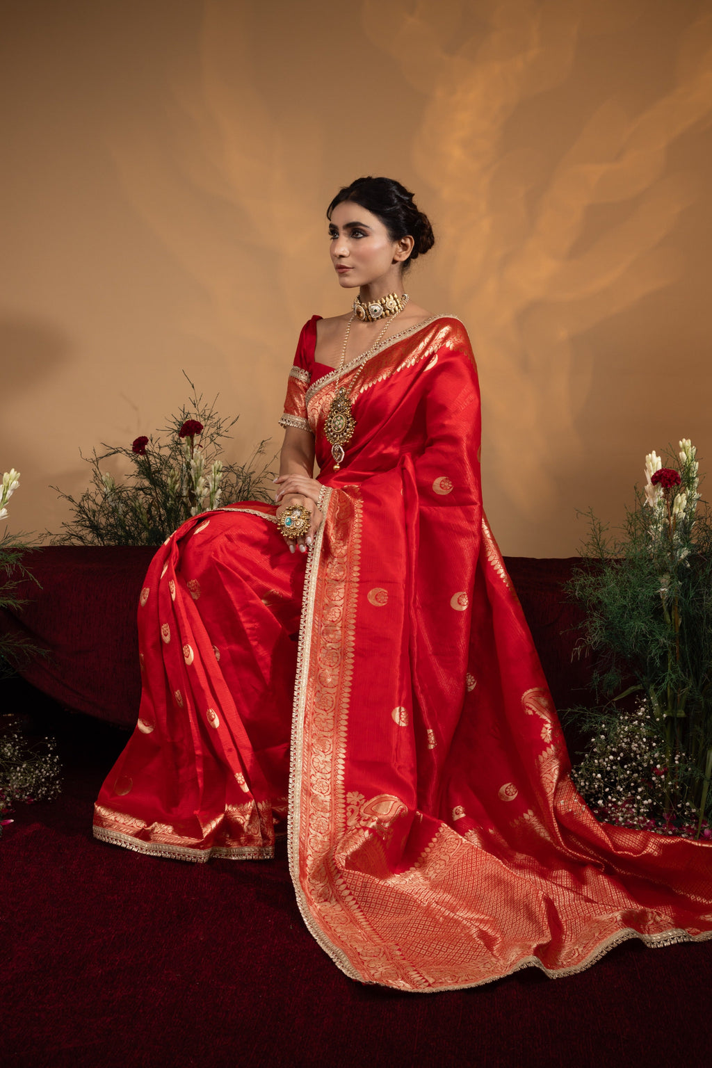 Pre-Draped Red Banarasee Silk Saree