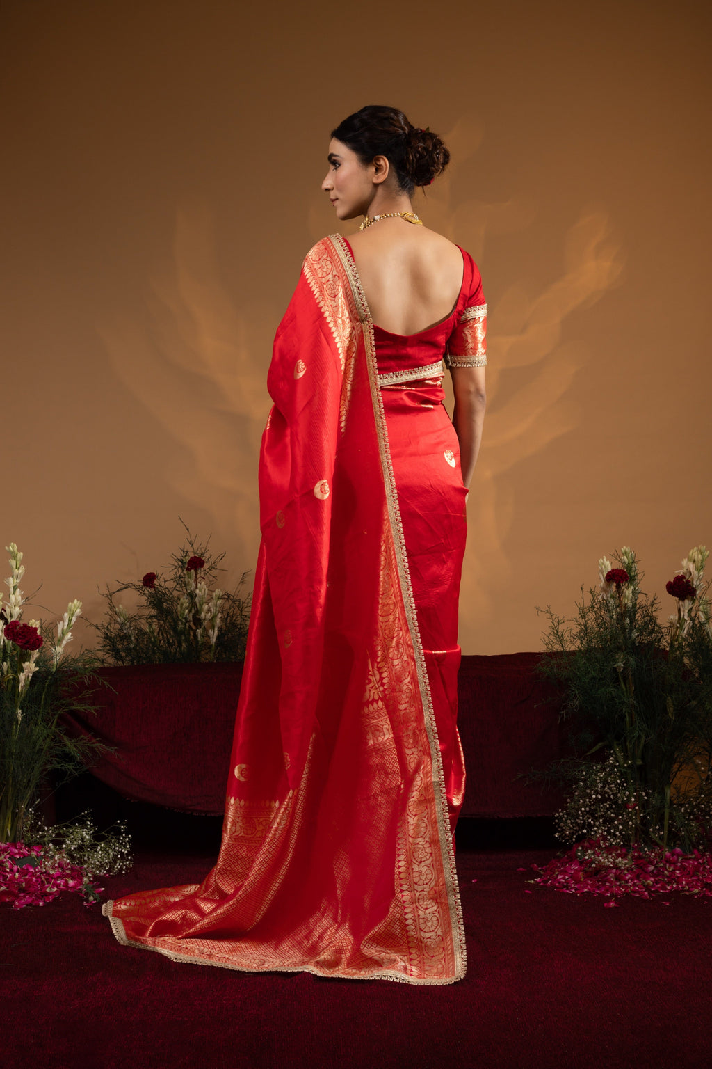 Pre-Draped Red Banarasee Silk Saree