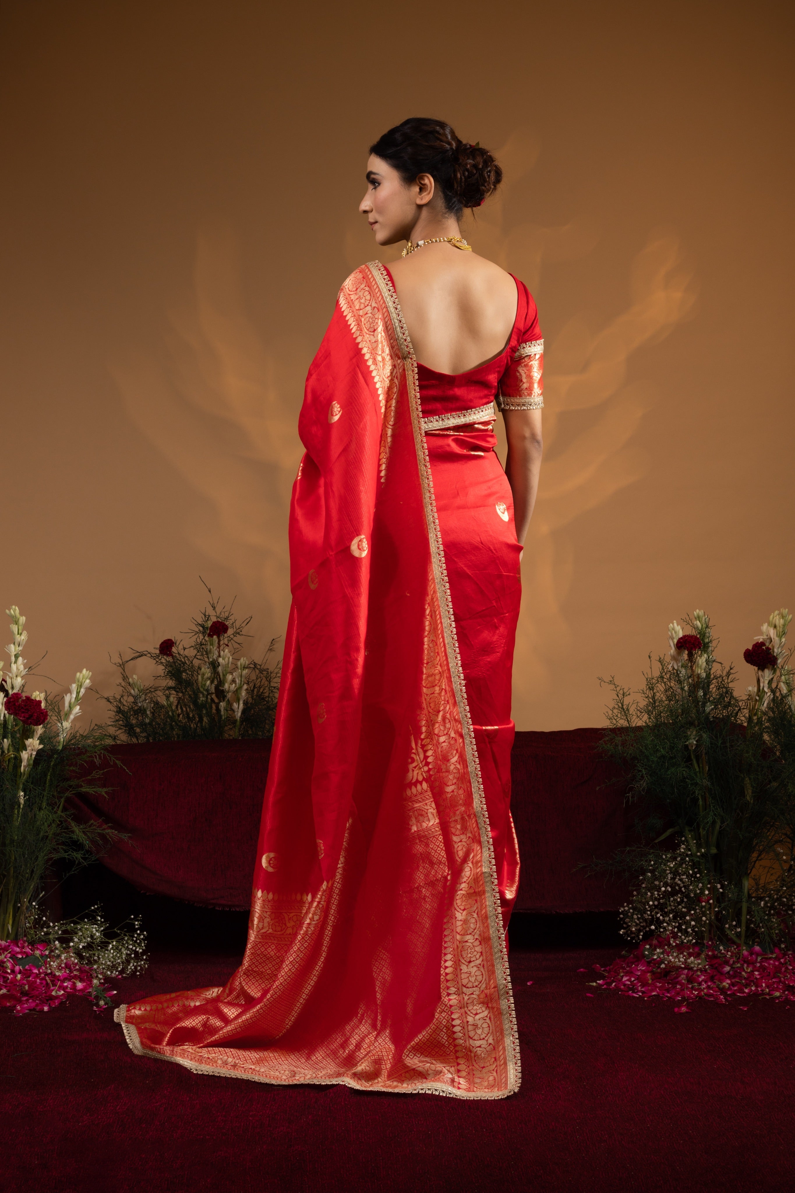 Pre-Draped Red Banarasee Silk Saree