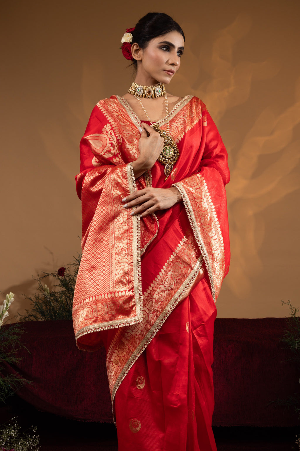 Pre-Draped Red Banarasee Silk Saree