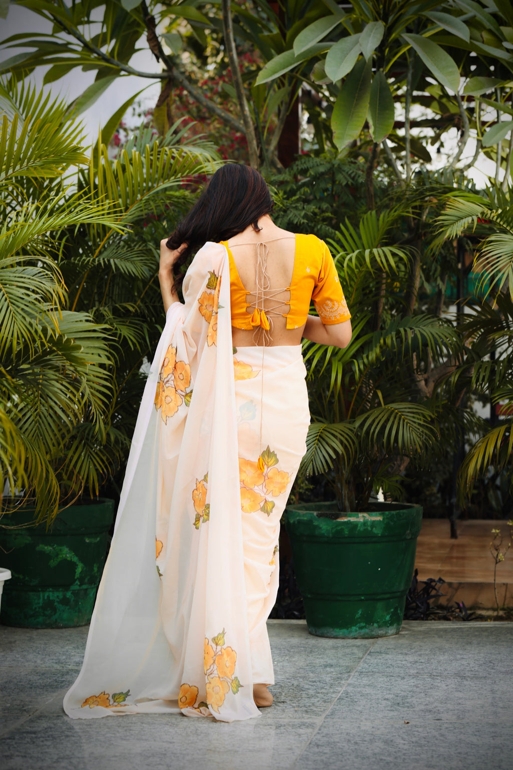 Peach & Yellow Bloom Saree