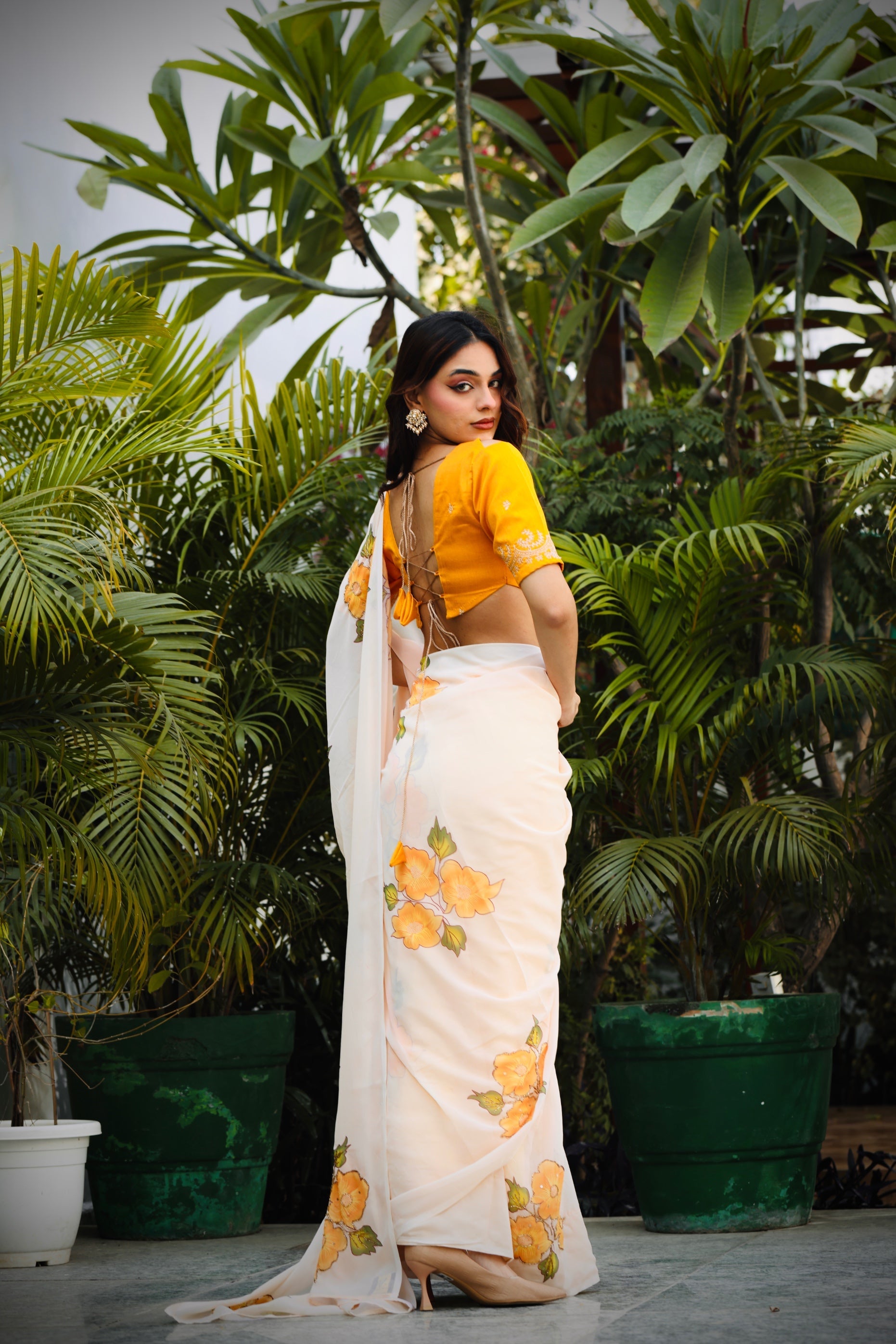 Peach & Yellow Bloom Saree