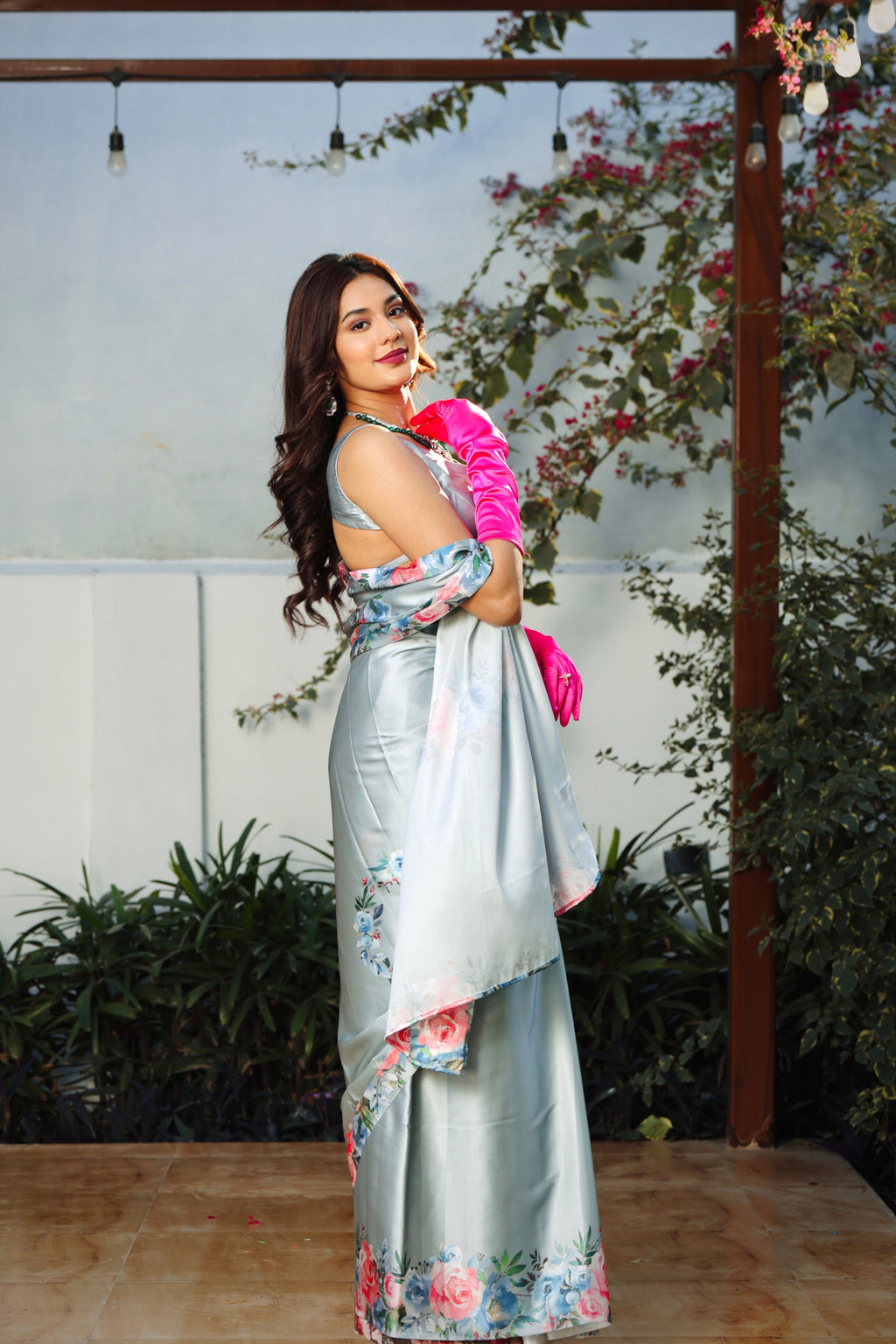 Grey English Bloom Saree