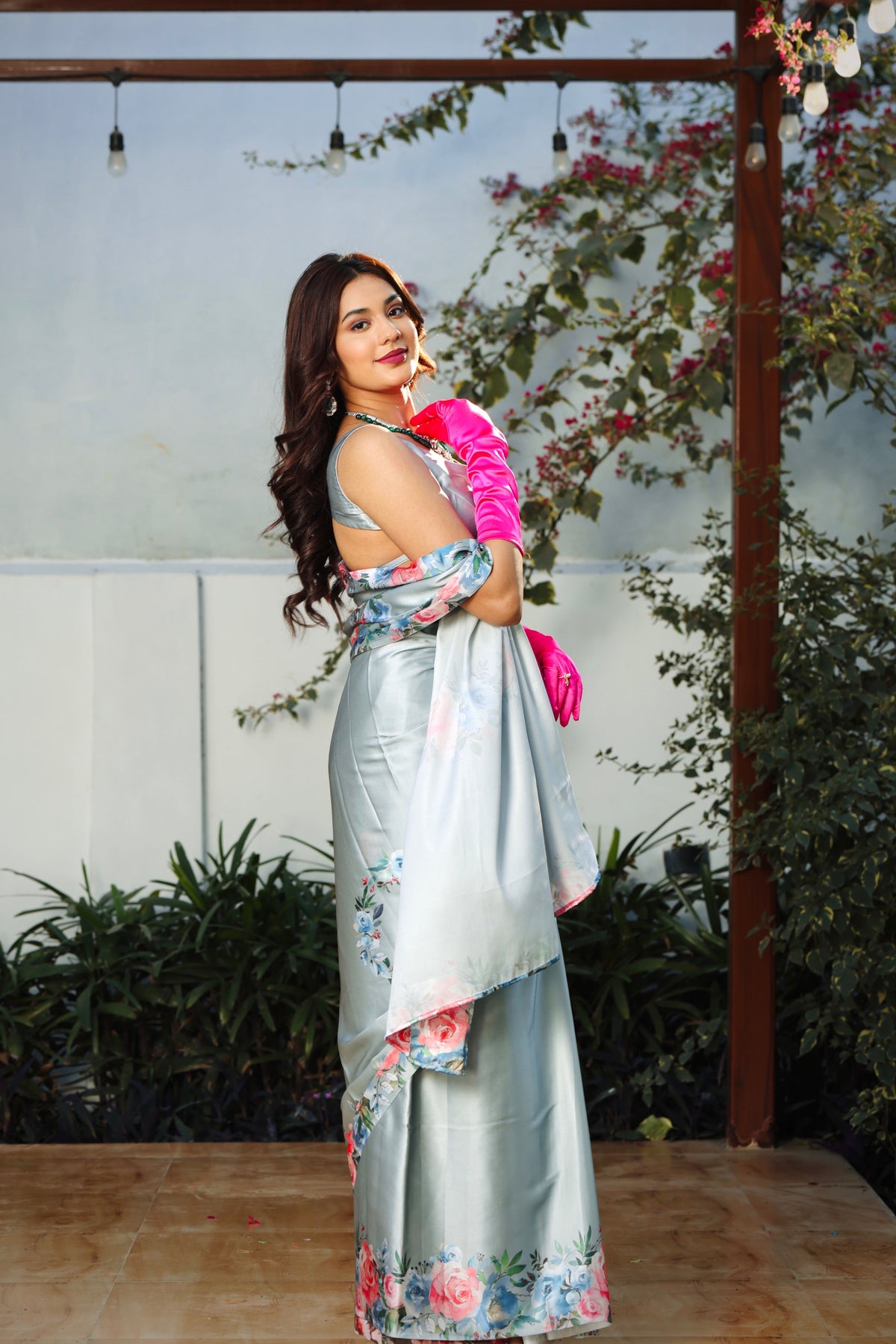 Grey English Bloom Saree