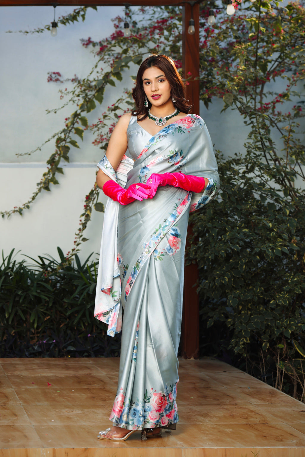 Grey English Bloom Saree